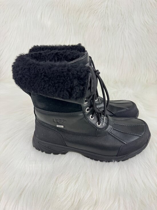 Men’s UGG Butte Waterproof Leather Lace Up Boots Shearling Vibram Sz 7.5 Black main image 6